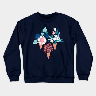 Midsummer I scream flower cones // print // pink coral aqua and teal flowers bouquets Crewneck Sweatshirt